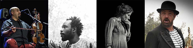 Abdel Bouzbiba (musicien, conteur), Hélène Bardot (conteuse), Fabrice Vialatte (musicien), Bakary Traoré (slameur)
