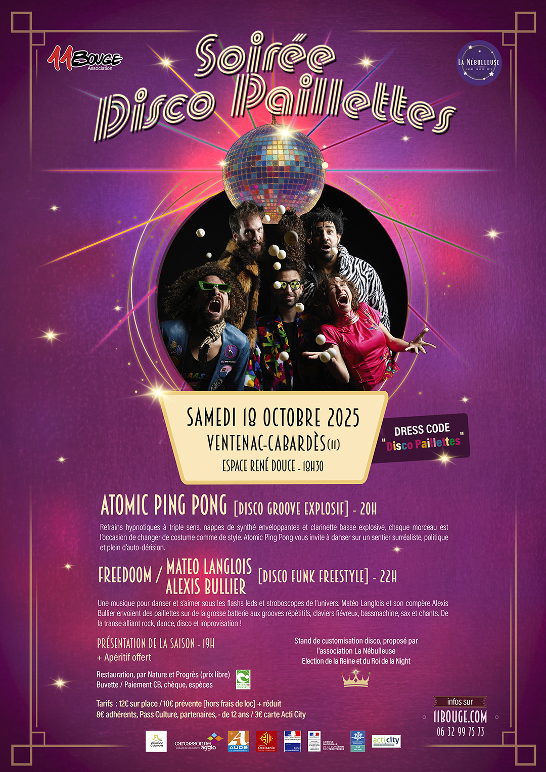 Affiche prochain concert vendredi 18 octobre soirée paillettes