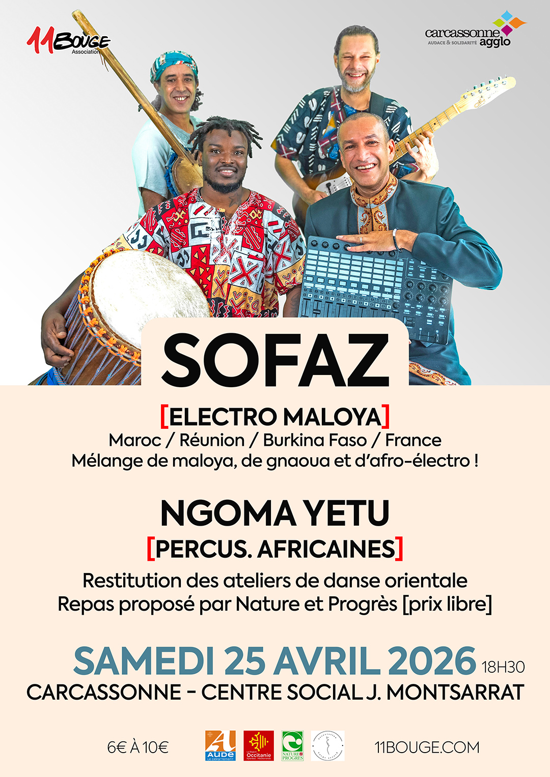 Affiche prochain concert : SOFAZ / NGOMA YETU - Centre social Jean Montsarrat du Viguier (11)